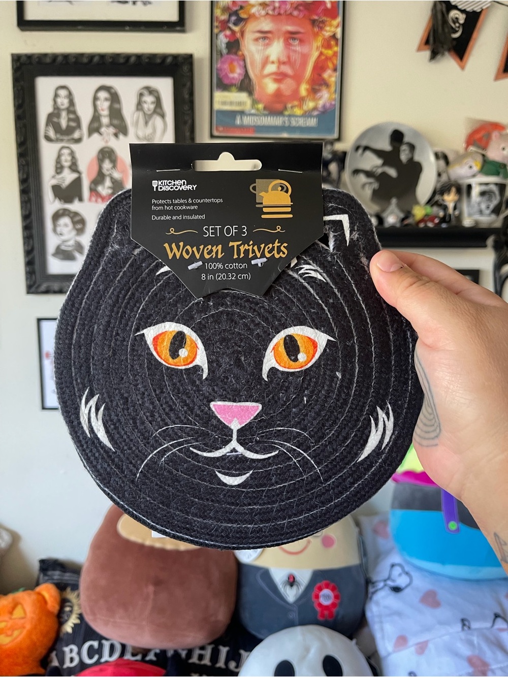 Black Cat Woven Trivet - Black